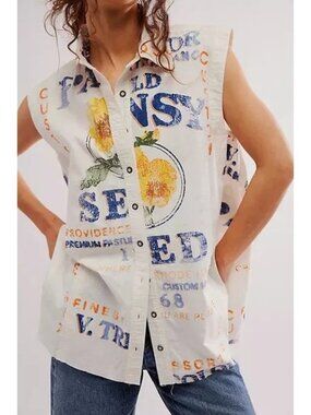NEW Free People Moon Flower Shirt Womens M Sunflower Retro 90s Boho Chic Tuscan
